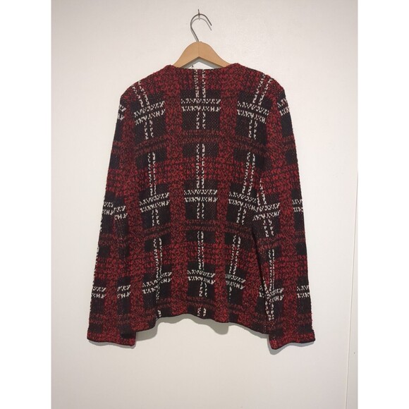 Chaps XL Red Black Plaid Cotton Blend Zip Front Cardigan Sweater Jacket R Lauren - Picture 3 of 5